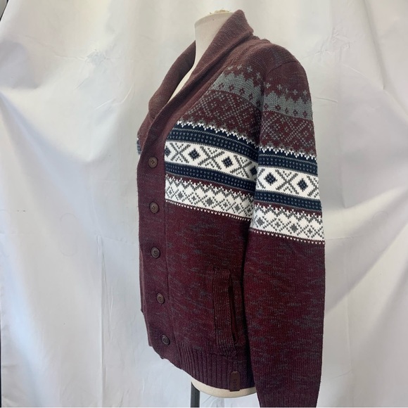 Cozy Y2K Cardigan Sweater with Geometric Pattern and Shawl Collar - Picture 4 of 9